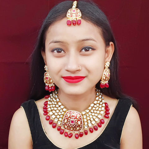 Designer Gold Plated Multi Layer Royal Kundan Necklace with Earrings (D278)