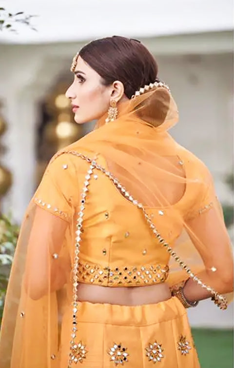 Designer Bridal Heritage Beautiful Yellow Heavy Mirror Work Lehenga Choli (D92)