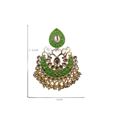 Designer Shamrock Green Semi-Circle Golden Earrings - PAAIE