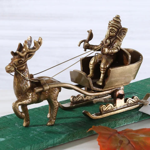 Brass Santa as Ganesha Showpiece, Showpieces for Home Decor, Ganesha on Chariot Showpiece (Design 43)