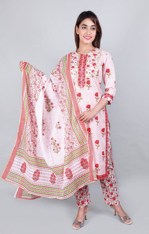 Indian Ethnic Pink Color Kurti Plazzo with Dupatta Set  (K73) - PAAIE