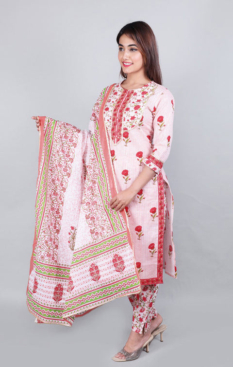 Indian Ethnic Pink Color Kurti Plazzo with Dupatta Set  (K73) - PAAIE