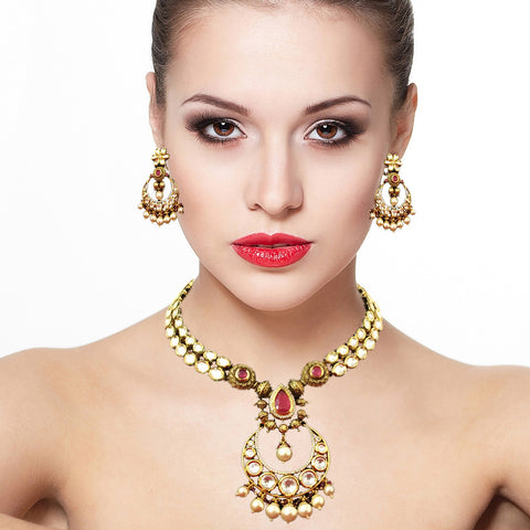 Gold Plated Bridal Premium Kundan Set (Design 71) - PAAIE