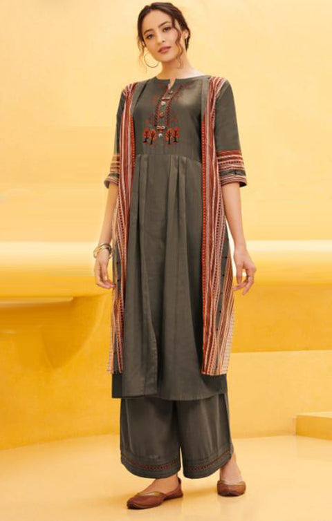 Brown Designer Kurti with Palazzo For Casual and Ethnic Wear (K213) - PAAIE