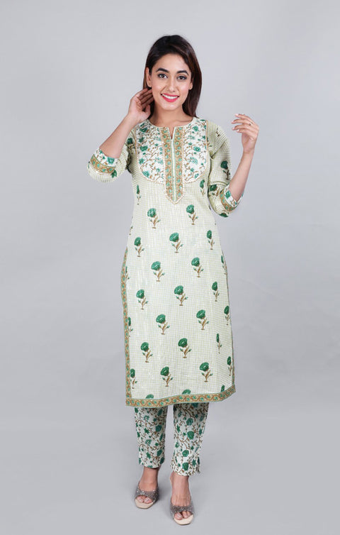 Indian Ethnic Green Color Kurti Plazzo with Dupatta Set  (K74) - PAAIE