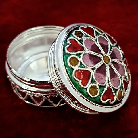 925 Silver Kumkum Box with Meena Work (Design 27) - PAAIE