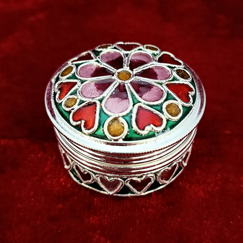 925 Silver Kumkum Box with Meena Work (Design 27) - PAAIE
