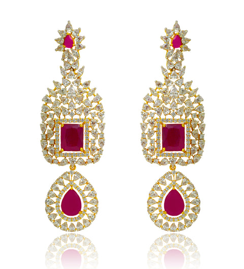 Dangle Semi Precious Ruby American Diamond Earrings - PAAIE