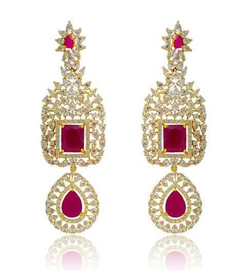 Dangle Semi Precious Ruby American Diamond Earrings - PAAIE