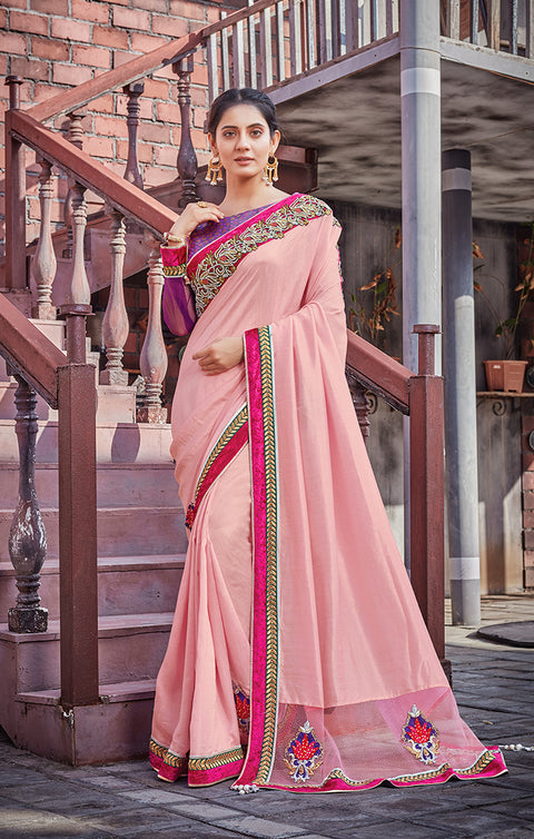 Marvellous Pink Color Party Wear Silk Designer Saree