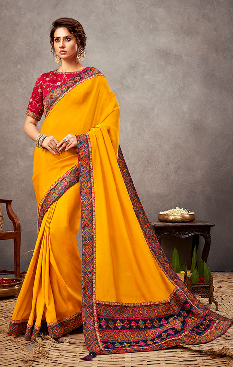 Alluring Yellow Color Party Wear Silk Designer Saree
