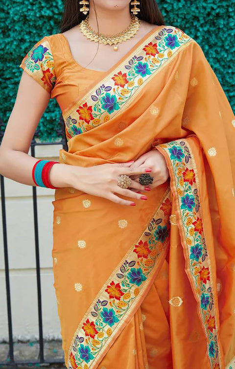 Banarasi Super Soft Silk Designer Golden Yellow Saree - PAAIE