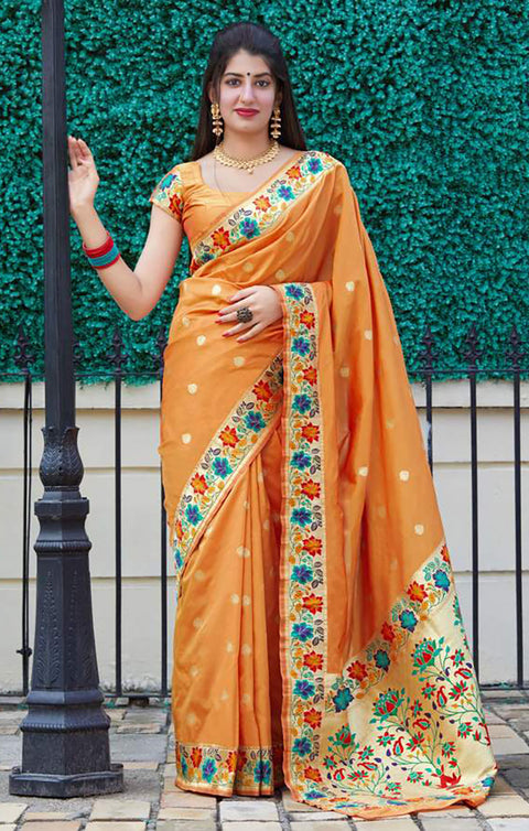 Banarasi Super Soft Silk Designer Golden Yellow Saree - PAAIE