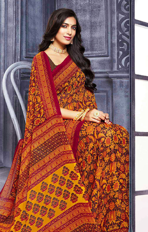 Designer Red/Yellow Georgette Printed Saree for Casual Wear (D433)