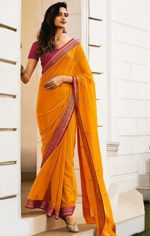 Designer Yellow Color Chiffon Saree For Casual & Party Wear (D674)