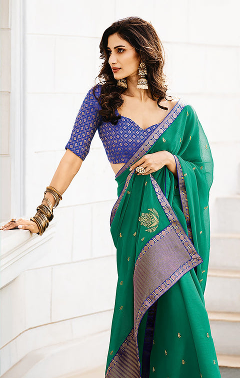 Designer Green Color Chiffon Saree For Casual & Party Wear (D681)