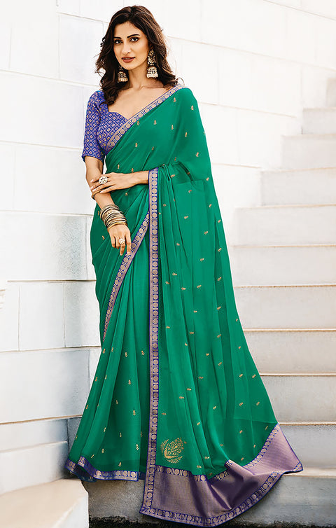 Designer Green Color Chiffon Saree For Casual & Party Wear (D681)