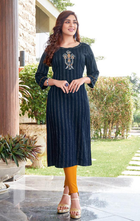 Trendy Navy Blue Designer Kurti with Pant For Casual and Ethnic Wear (K205) - PAAIE