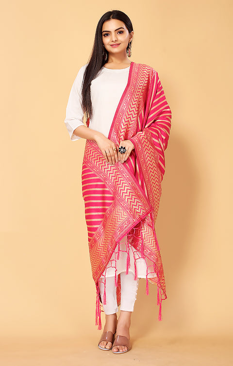 Fashionable Women's Pink Dupatta/Chunni For Casual, Party (D9)