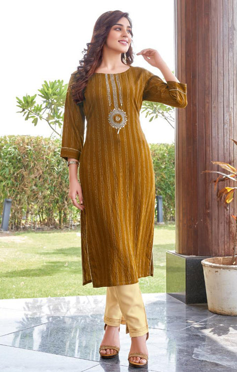Vibrant Mustard Designer Kurti with Pant Suit & Salwar For Casual and Ethnic Wear (K206) - PAAIE