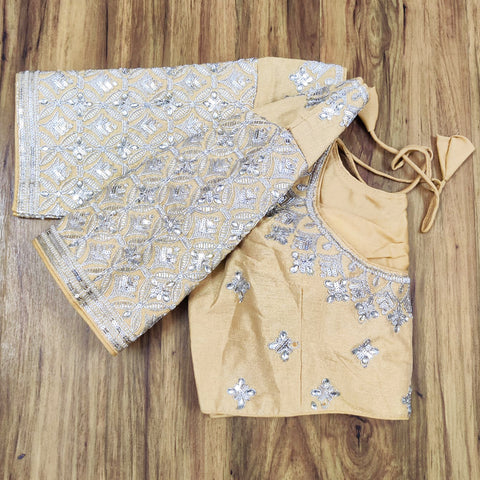 Adorable Golden Color Designer Silk Embroidered Blouse For Wedding & Party Wear (Design 487) - PAAIE