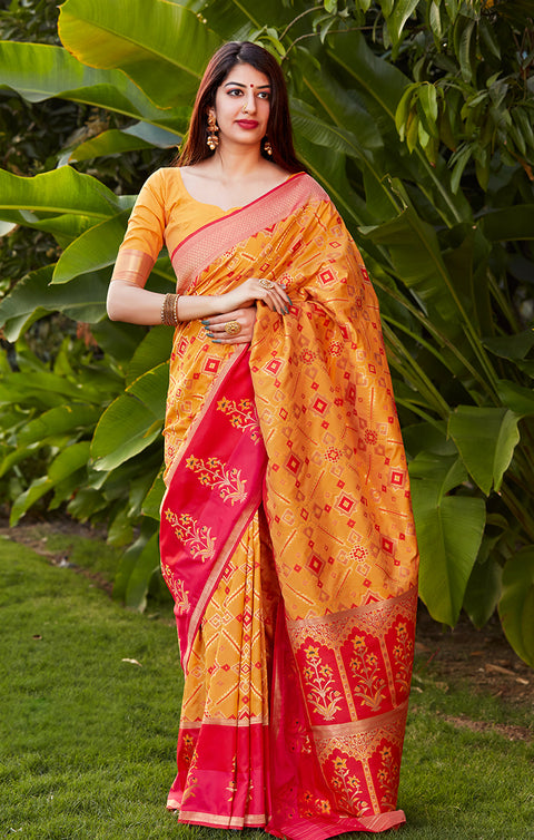 Ravishing Yellow Color Party Wear Soft Banarasi Silk Designer Saree