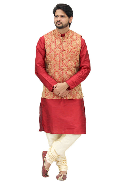 Designer Silk Kurta Pajama with Waist Coat (D13) - PAAIE