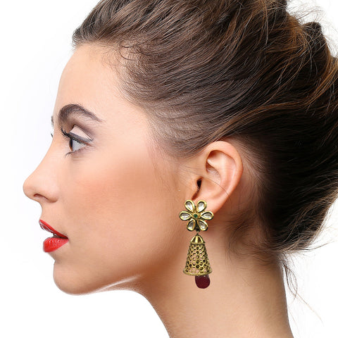 Gold Plated Kundan Premium Earrings (Design 58) - PAAIE