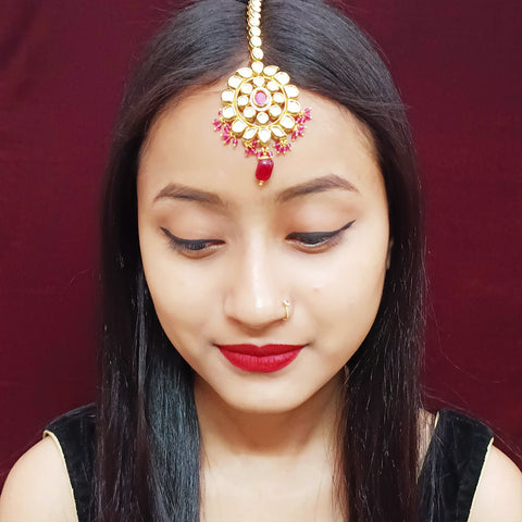 Designer Gold Plated Royal Kundan Mangtikka for Bridal (D25)