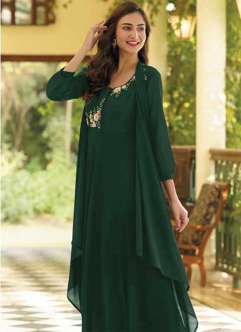 Designer Party Wear Gown Green Color Hand Work In Georgette (K791)