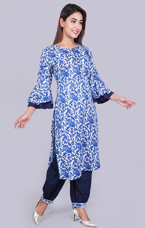 Premium Blue Designer Kurti with Pant For Ethnic Wear (K339) - PAAIE