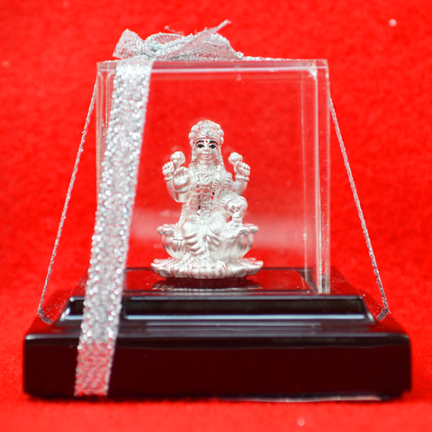 999 Pure Silver Lakshmi Idol with sitting on lotus - PAAIE