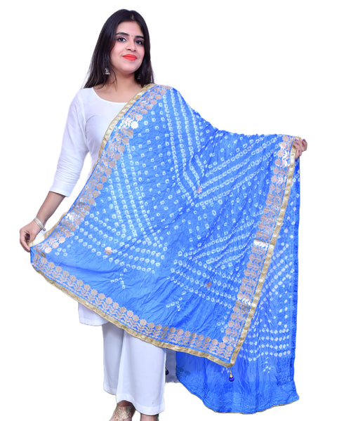 Fashionable Women's Sky Blue Bandhej Dupatta/Chunni For Casual, Party (D30)