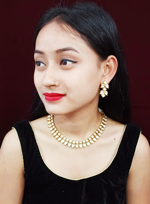 Designer Gold Plated Two Layer Royal Kundan Necklace with Earrings (D238)