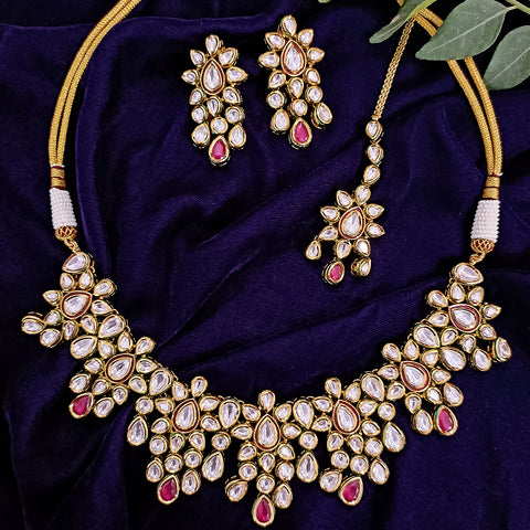 Bridal Designer Gold Plated White Kundan Set (D138) - PAAIE
