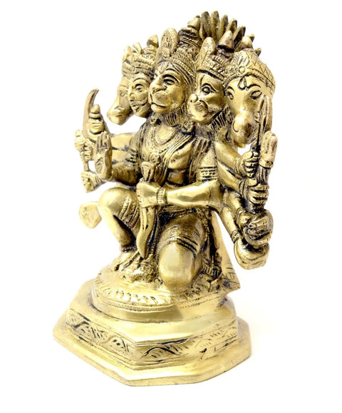 Seated Panchmukhi Hanuman Brass Statue, Hindu Monkey Deity Brass Hanuman Statuette, Hindu God Idols, Bajrang Bali Statue (Design 39)