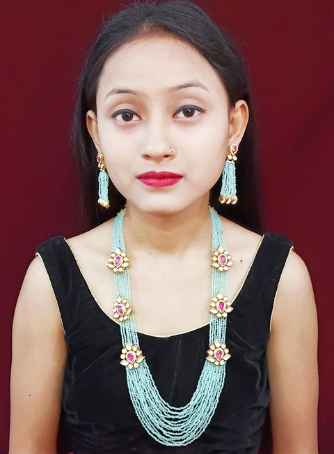 Designer Royal Kundan & Ruby Long Necklace with Earrings (D232)