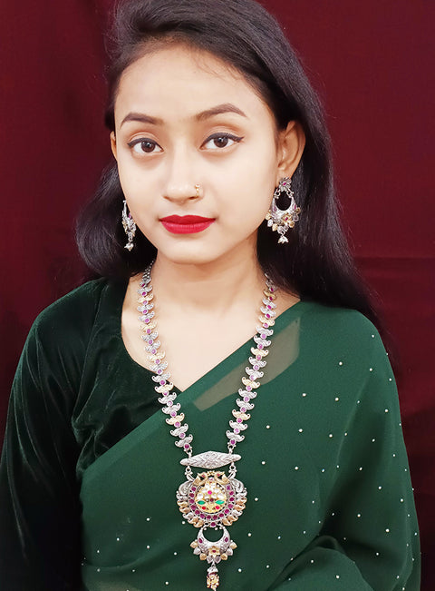 Designer Silver Oxidized & Gold Enameled Necklace Set (D272)