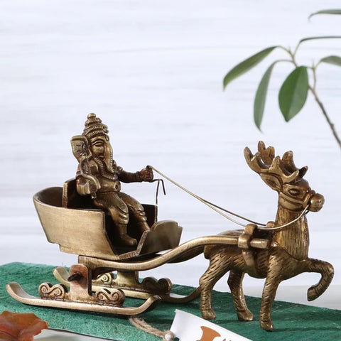 Brass Santa as Ganesha Showpiece, Showpieces for Home Decor, Ganesha on Chariot Showpiece (Design 43)