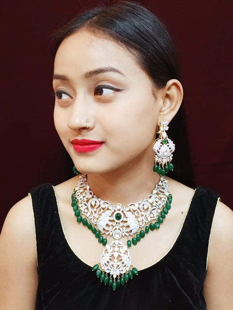 Designer Semi-Precious American Diamond Necklace with Earrings (D290)