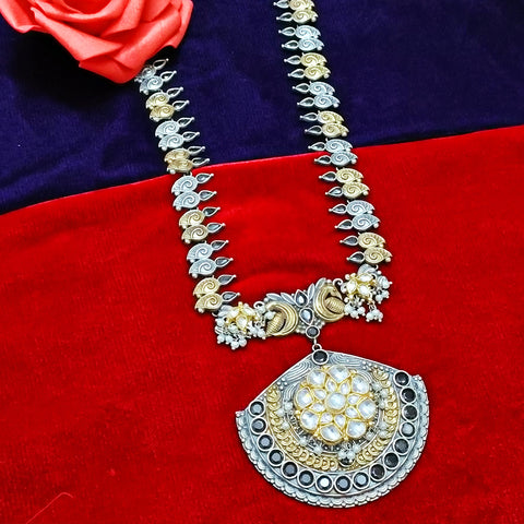 Designer Silver Oxidized & Gold Enameled Necklace Set (D271)