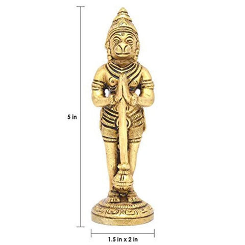 Brass The Humble Hanuman Standing Statue, Hindu Monkey Deity Brass Hanuman Statuette, Hindu God Idols, Bajrang Bali Statue (Design 46)
