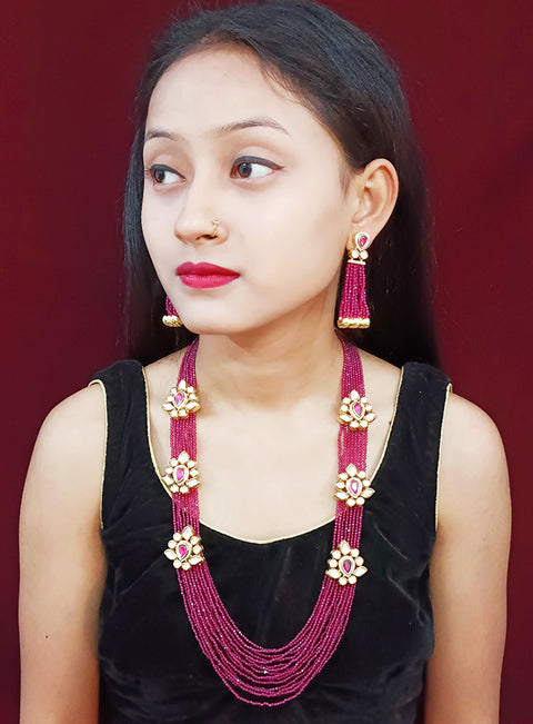 Designer Royal Kundan & Ruby Long Necklace with Earrings (D233)
