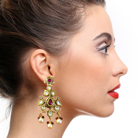GOLD PLATED KUNDAN PREMIUM EARRINGS (Design 31) - PAAIE