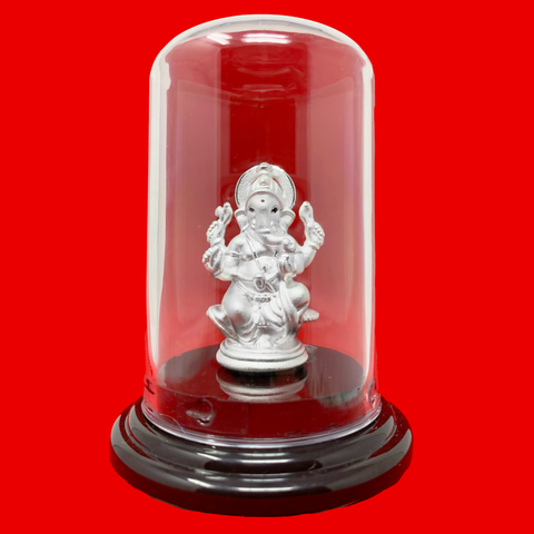 999 Pure Silver Small Ganesha Idol in Circular Base - PAAIE
