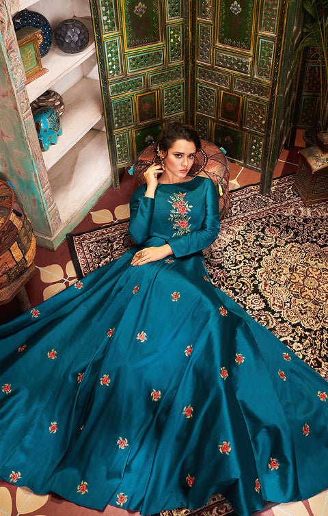 Magnificent Blue Gown with Embroidery Work In Modern Style (K385) - PAAIE