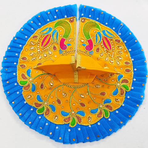 Basuriwaala Handmade Beautiful Laddu Gopal/Kanha Ji Yellow Blue Silk Fabric Dress/Poshak (Size : 5) - PAAIE