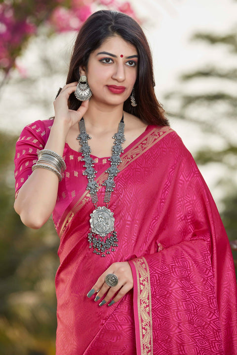 Banarasi Silk Satin Designer Pink Saree