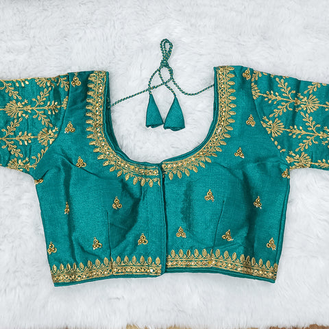 Sensational Teal Color Designer Silk Embroidered Blouse For Wedding & Party Wear (Design 502) - PAAIE