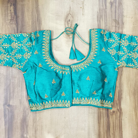 Sky Blue Color Designer Silk Embroidered Blouse For Wedding & Party Wear (Design 506) - PAAIE